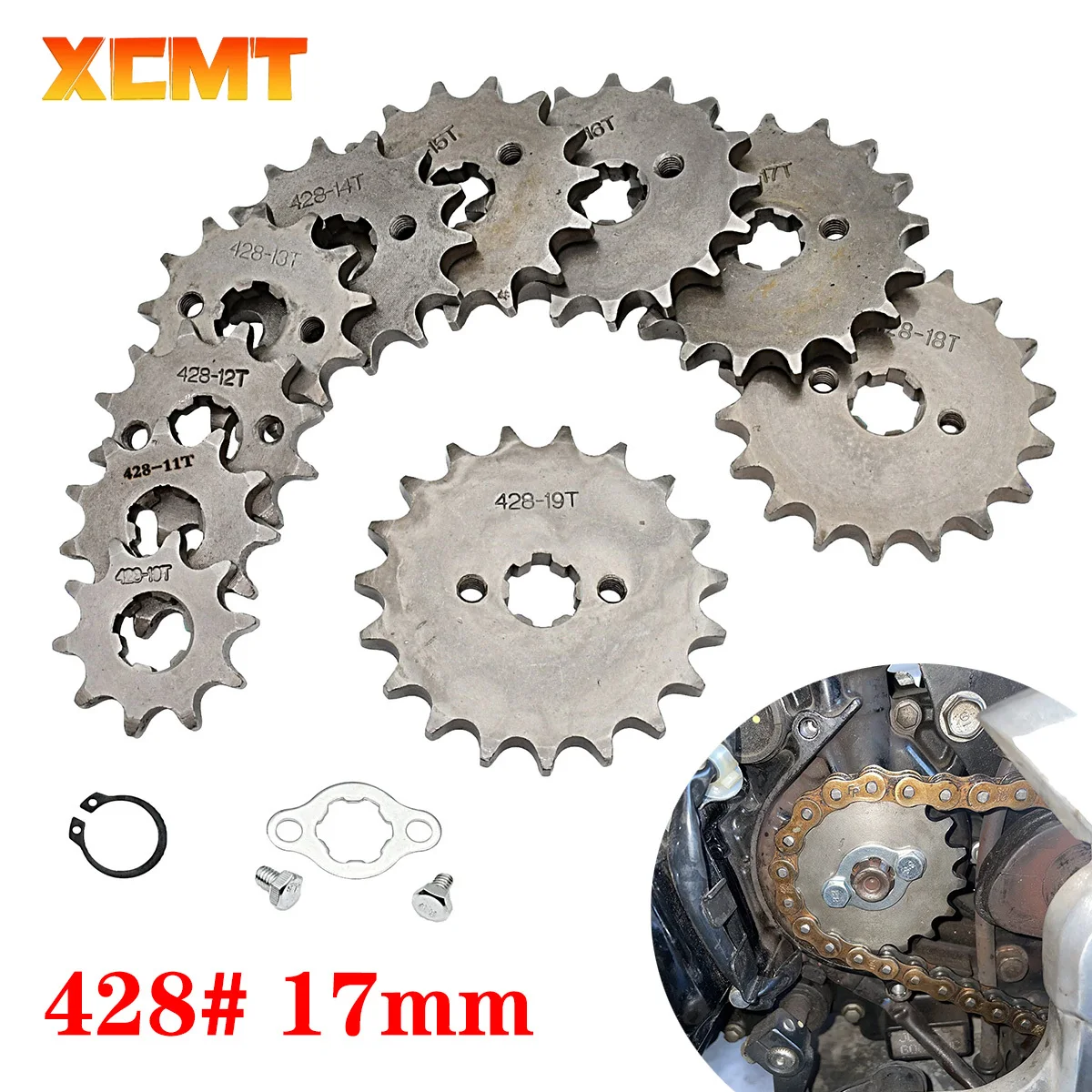 

428# 17mm Teeth Front Engine Sprocket 10 11 12 13 14 15 16 17 18 19T For Motorcycle Dirt Pit Bike ATV Quad Go Kart Buggy Scooter