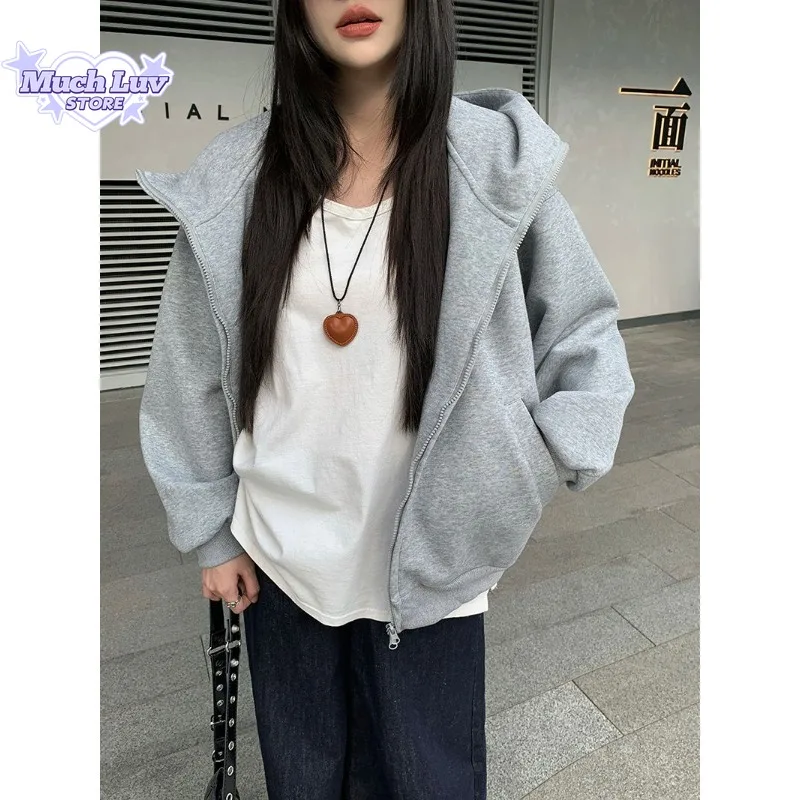 

Simple Grey Thick Hooded Sweatshirt Jacket for Men and Women Autumn and Winter Fashion Trend Casual Comfy Couple Top Coat Ins