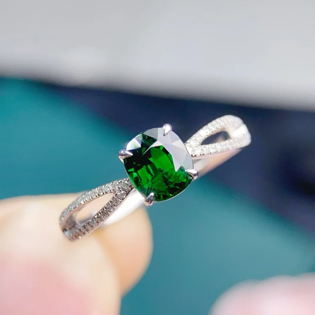 

18K Gold Natural Tsavorite Ring, 1.08CT Clean Gemstone (5.2x6mm), Solid 18K Gold Prong Setting, Luxury Green Garnet Jewelry