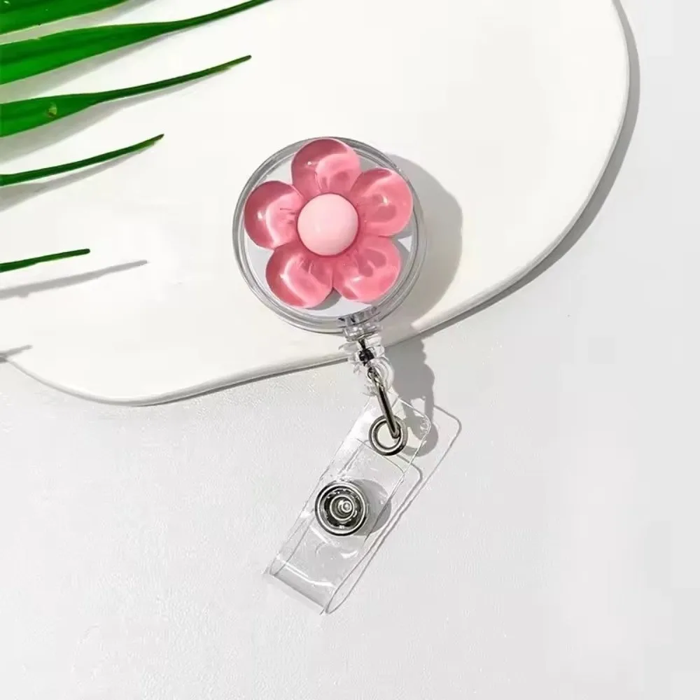 Cute Floral Badge Reel Retractable Transparent Worker ID Card Pull Buckle Doctore Nurse Durable ID Card Badge Holder Clip