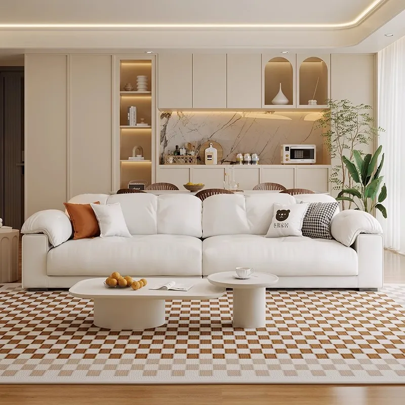 

Скандинавский современный облачный свет, роскошный кремовый стиль, маленькая квартира, гостиная, зефир, большое сиденье, глубокий кожаный диван