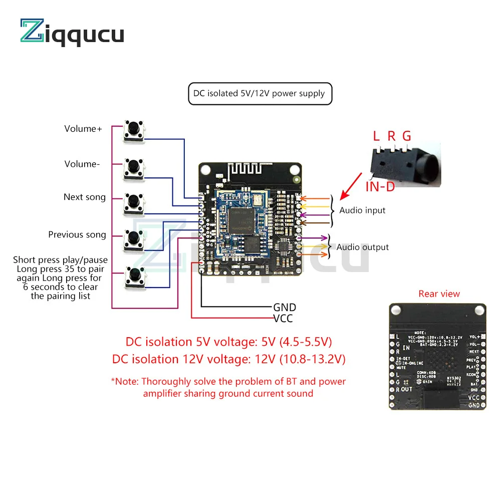 Imagem -04 - Módulo Receptor Bluetooth Qcc3031 Mudança de Nome do Aplicativo Senha eq Bluetooth 5.1 Aptxhd com Aux sem dc Bateria de Lítio