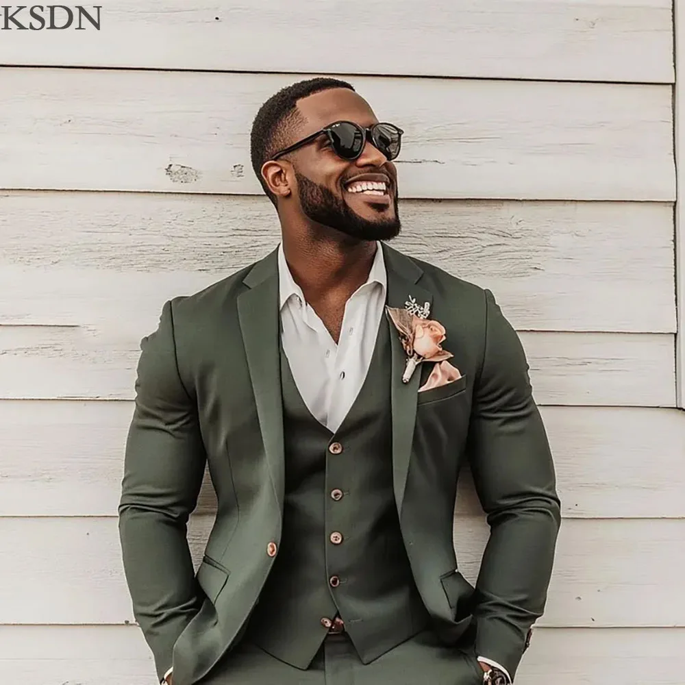 

KSDN индивидуальные зеленые приталенные мужские костюмы на одной пуговице 2025 официальная свадьба жениха комплект из 3 предметов куртка брюки жилет наряды