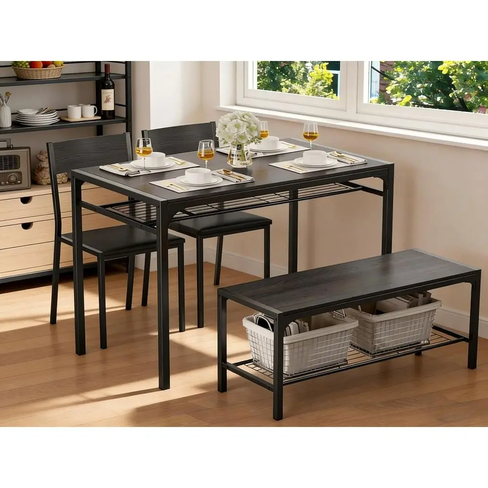 Kitchen Table and 2 Chairs or 4 with Bench, 4 Piece Dining Table Set or Small Space, Aparent