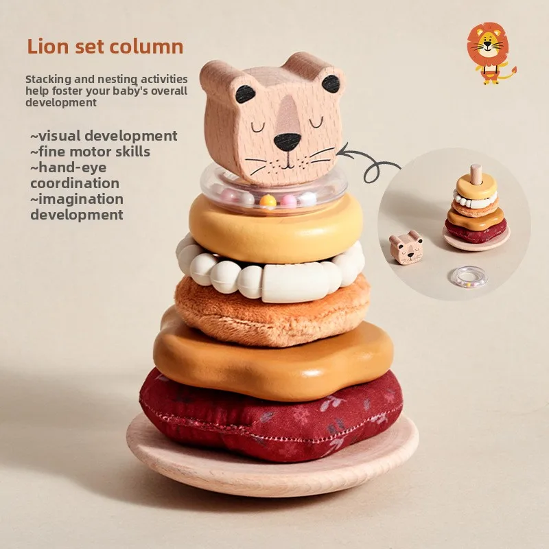 

Детские головоломки для раннего образования, набор львов, игрушка-пост, деревянные ручные строительные блоки для малышей, укладка мозга