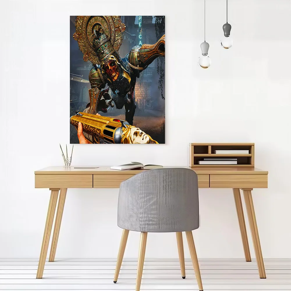 Zombie Warrior With Ornate Armor and Golden Gun Poster Canvas Wall Art Personalized Print Modern Painting Perfect Gift for Mural