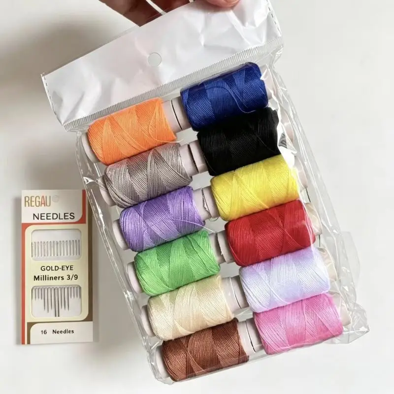 12 Colors Sewing Thread Set, 350m/Spool 16 Needles For Hand Machine Sewing Multi-Color Thread Kit For Clothing Repair DIY Craft