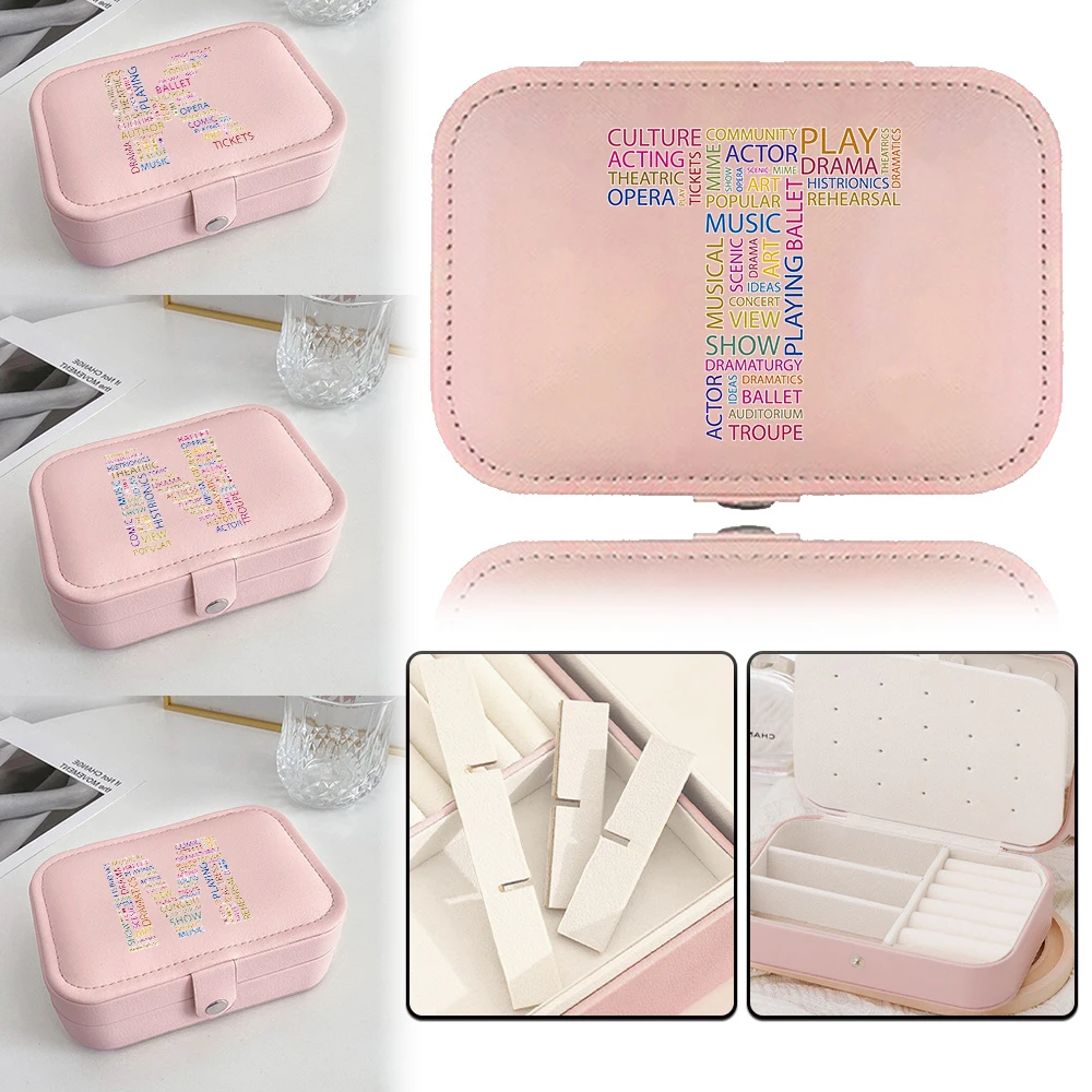 

New 2025 Leather Portable Jewelry Casket Large Capacity Travel Organizer Classic Fashion Pink Storage Box Text Series