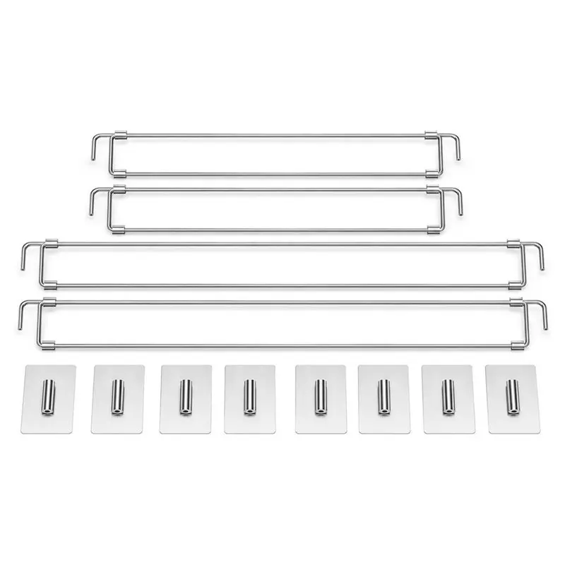 4 Pack RV Fridge Bars 12.44-22.63 Inch Extendable Stainless Steel, Tool-Free Adhesive Mount, Spill-Proof Storage For Travel