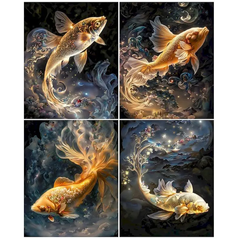 

CHENISTORY Diamond Painting Full Square Abstract Goldfish Diamond Mosaic Animal Embroidery Handicraft Home Decoration