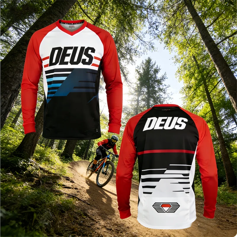 DEUS Y2K MTB Men Cycling Jersey Breathable Moisture Wicking Loose Long Sleeve Downhill Biking Riding Sports Motocross T-Shirt