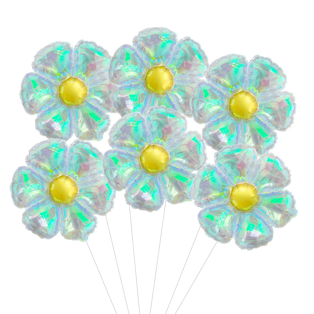 6pcs 19 inch Colorful Laser Daisy Flower Balloons Sunflower Foil Balloons Helium Ball Kid Birthday Party Baby Shower Decoration