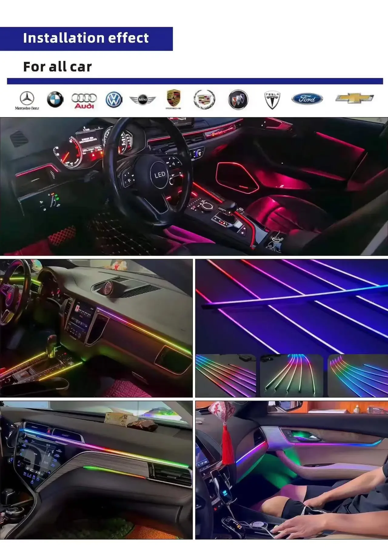 

Car Music LED Ambient Light Multi-color 64 Color With 18 In 1 LED Light Universal Dreamy Rainbow Colors Car Interior Accessories