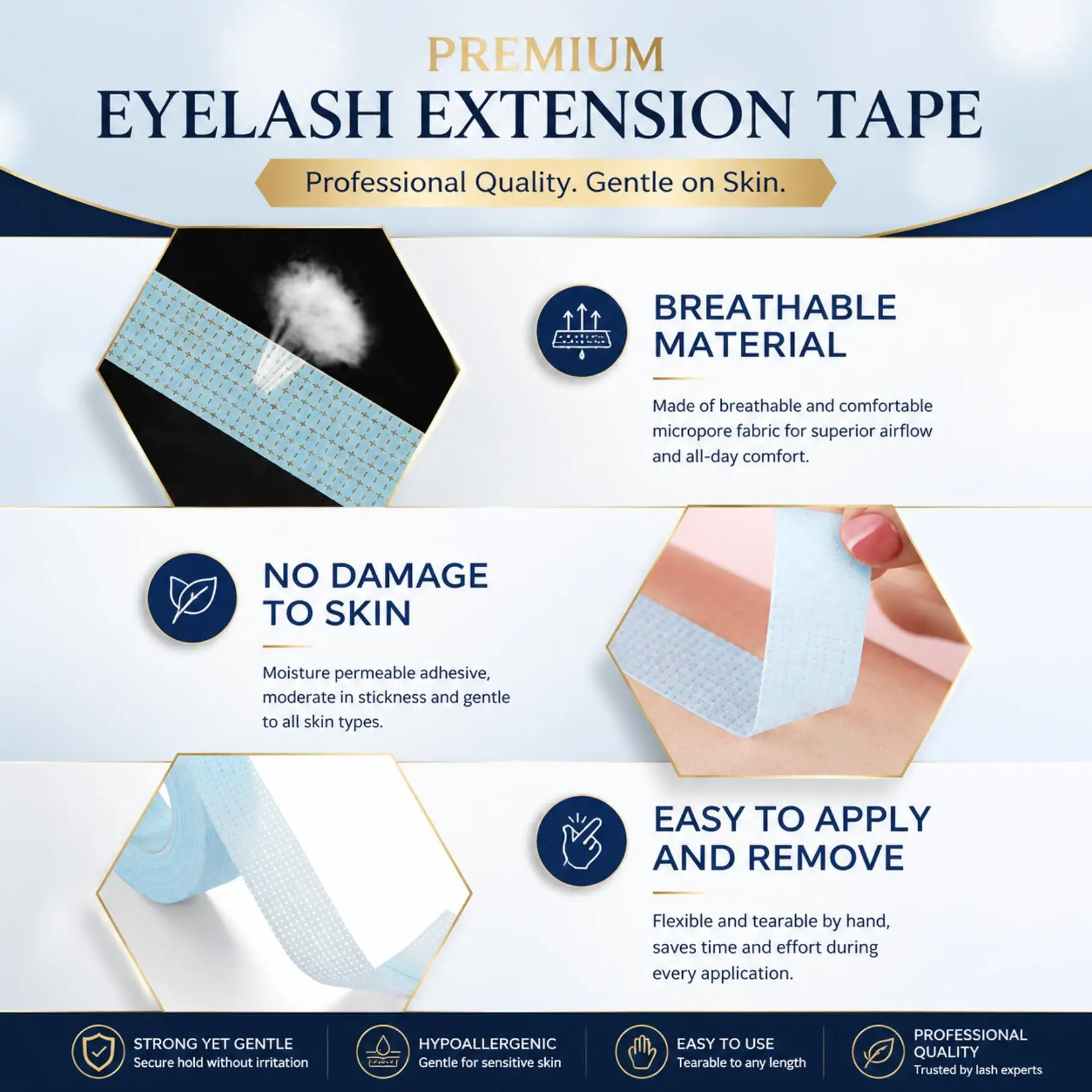 6Rolls Breathable Blue Eyelash Extension Paper Tape Lint Breathable Non-woven Cloth Adhesive Tape For False Lashes Patch Supply