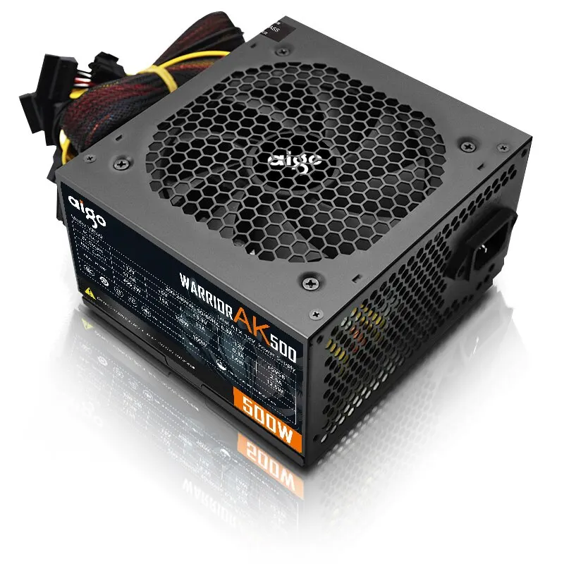 Aigo AK 500W PC PSU Power Supply Unit Black Gaming Quiet 120mm RGB Fan 24pin 12V ATX Desktop Computer Power Supply for BTC