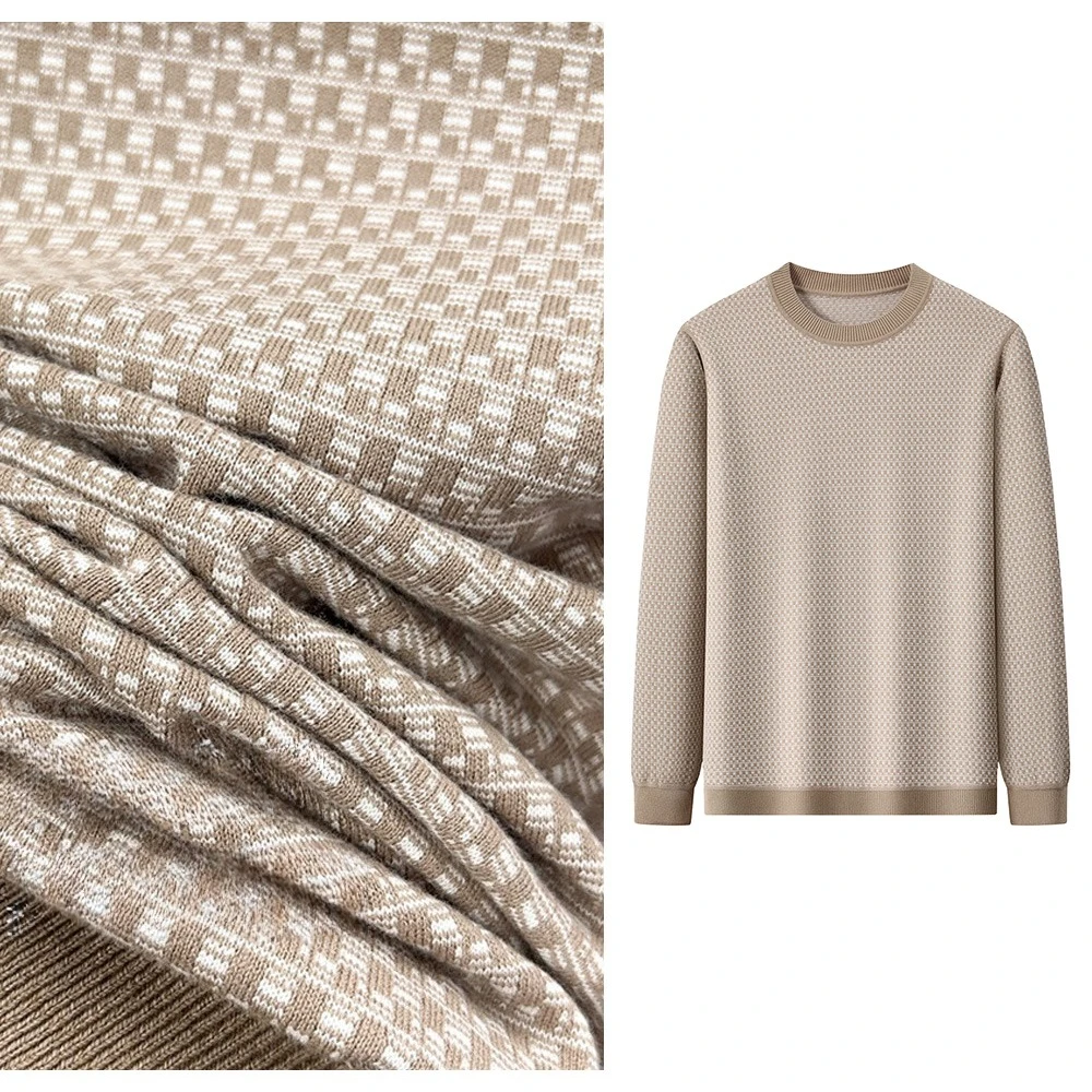 100% Cotton Textured Grid Knit Sweater – Long Sleeve Crewneck Slim Fit Pullover for Autumn Winter (3 Colors, M-4XL)