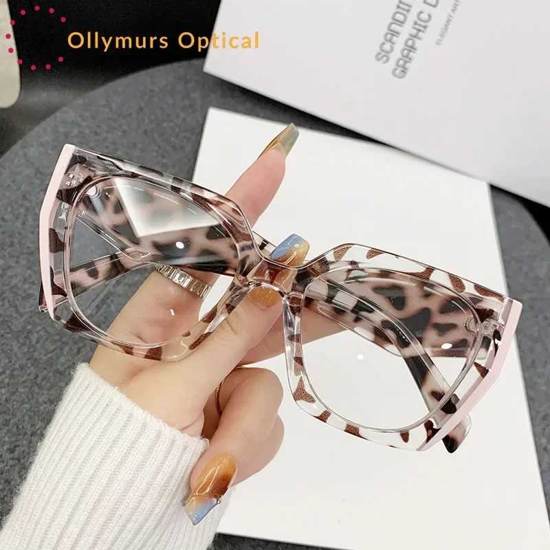

Женские очки Ollymurs с персонализированной оправой, ретро-очки для чтения при близорукости, антибликовые, с леопардовым принтом, большие квадратные, с диоптриями