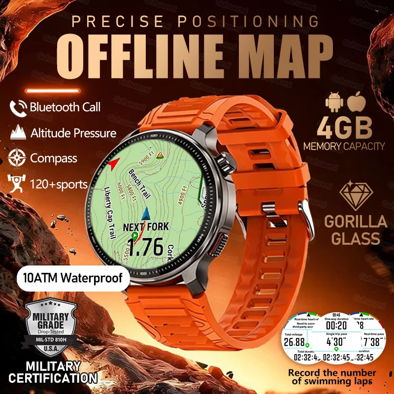 

Military Sports 100 Meters Swim Smart Watches Built in GPS Offline Map Compass 1.43" Corning Gorilla Screen GPS Smart Watch Man