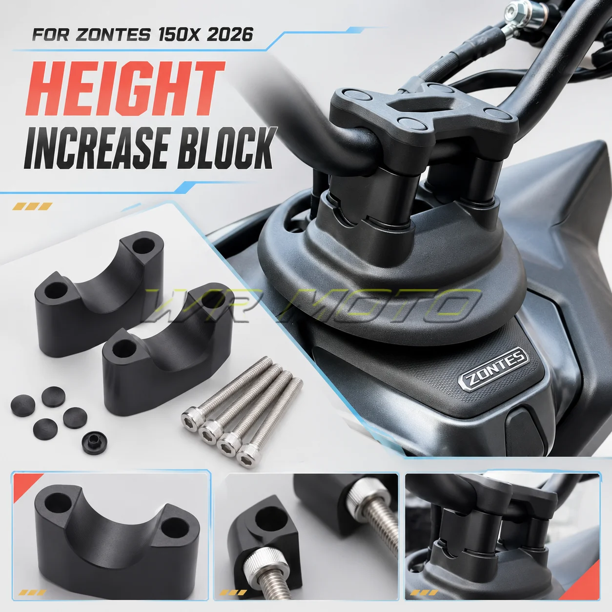 Motorcycle Aluminum Steering‑Head Handlebar Raised Riser Spacer Fit For 2026 ZONTES 150X Front‑End Mod Parts