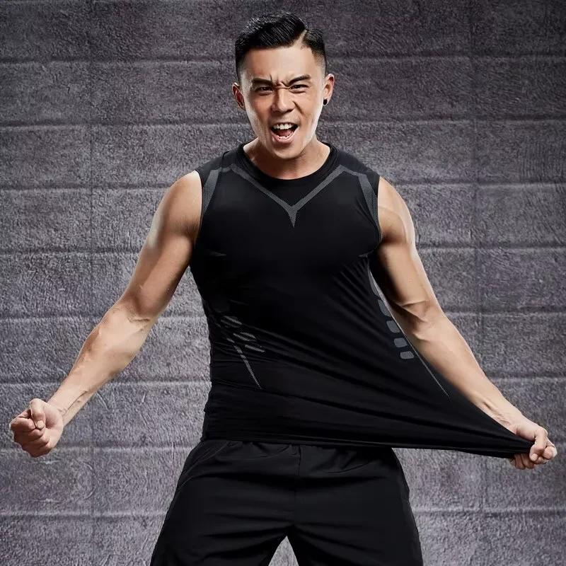 Men's sportswear, sci-fi compression T-shirt, muscle support sports running vest, comprehensive fitness exercise training