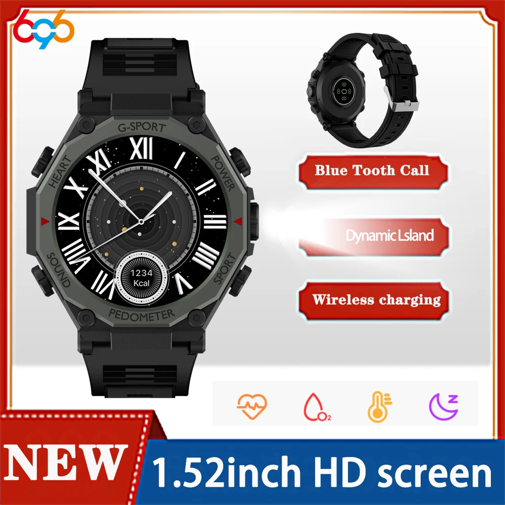 

696 New Men Sports Outdoor Fitness Led Flashlight Blue Tooth Call Smart Watch Heart Rate Health Voice Assistant SOS Smartwatch