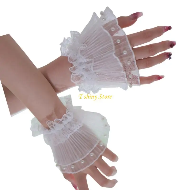 N58f atmungsaktive elastische Handhülse Perlen Spitzen Blumen dekorative Ärmel für Frauen