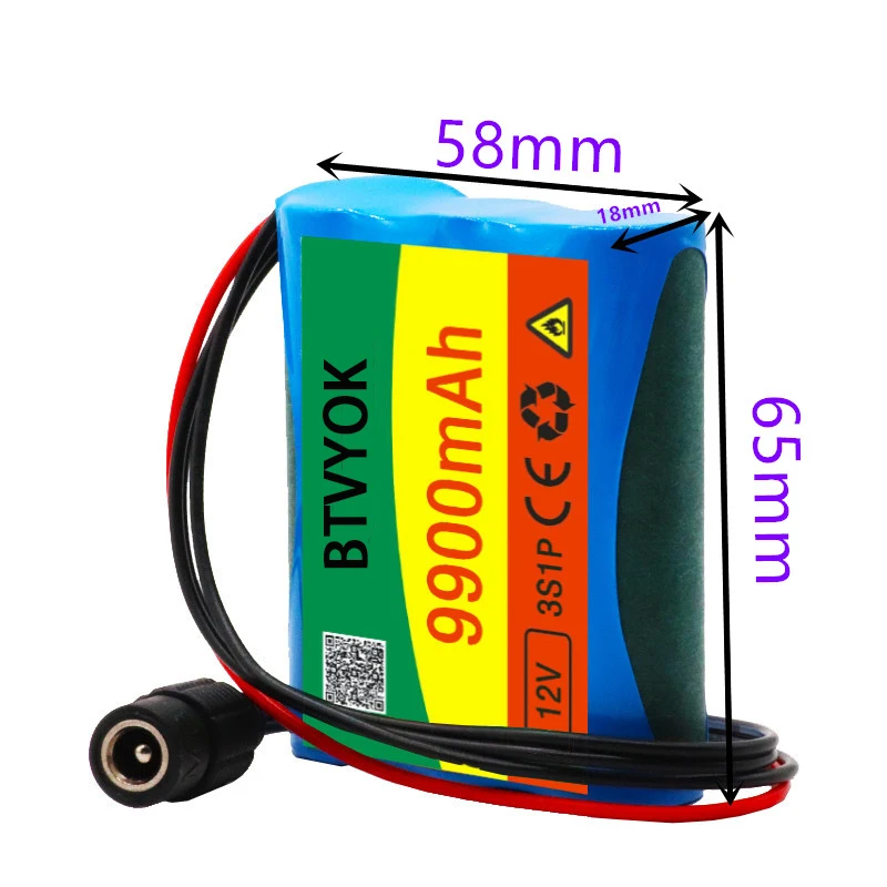 2022 brand new 18650 battery 3S1P 12V 9900mAh rechargeable lithium battery pack with charging protection board and charger