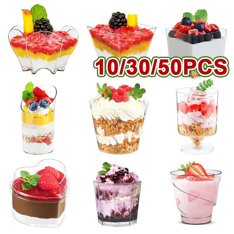 

Disposable Plastic Dessert Cups Heart Star Circle Square Design with Lids for Muffins Pudding Ice Cream Party Picnic Wedding