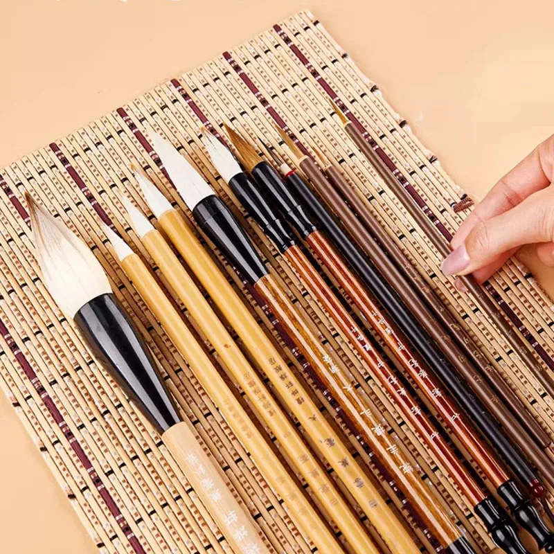 Chinese Ink Painting Brushes Set for Detail Work & Strokes, Includes Weasel & Goat Hair Brushes for Landscapes Fine Lines