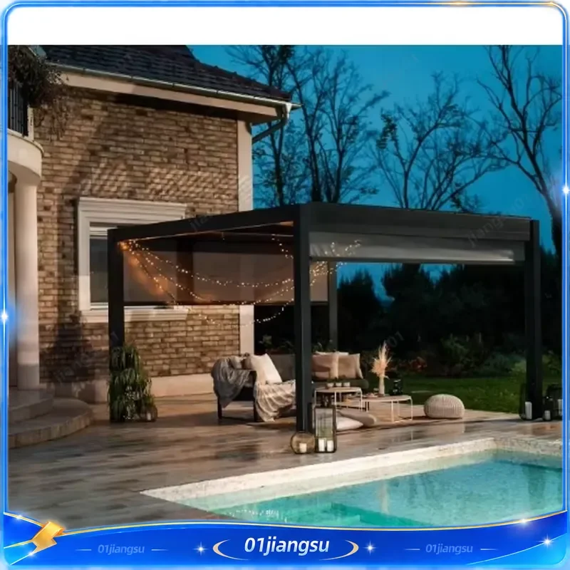 Modern Manual Retractable Aluminum Pergola Sun Canopy Waterproof Outdoor Shade Structure for Garden Patio Pool Terrace