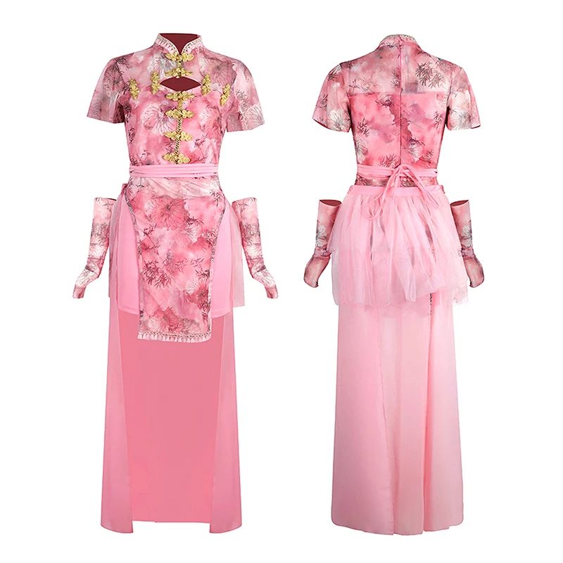 2025 الوردي المرحلة زي فتاة مجموعة أداء الزي النساء الجاز Kpop ملابس الرقص شبكة السراويل النمط الصيني الملابس AMY2573