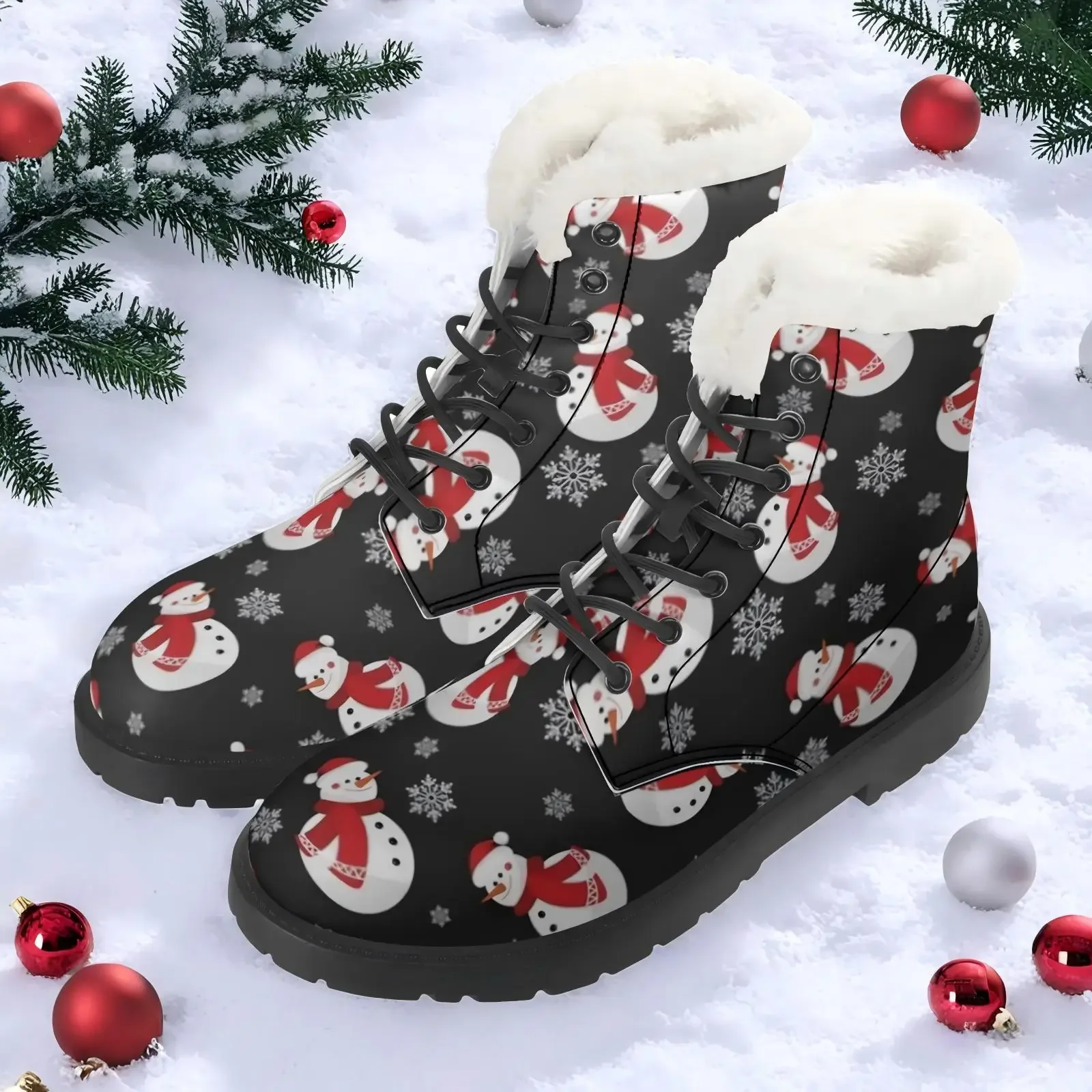 

Christmas Snowman Cartoon Print Plush Boots Casual Boots Mid-calf Boots Fashionable Classic Versatile Autumn and Winter