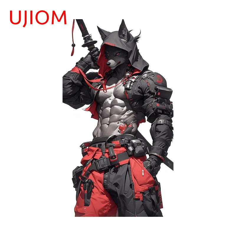 UJIOM Furry Wolf Samurai Wall Sticker Artistic Attractive Chic Sunscreen Scratch Proof Decal Suitable For Kitchen Cupboard Decor