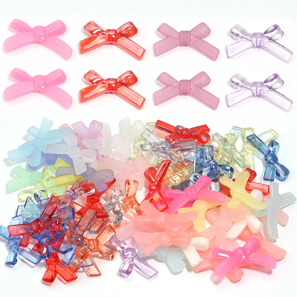 20Pcs 34x20mm Acrylic Bow Beads Colored Transparent Charm Loose Beads For DIY Handmade Exquisite Phone Chains Earrings Jewelry