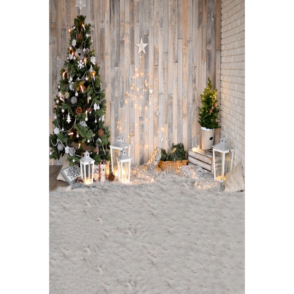 Christmas Backdrop Winter Xmas Tree Santa Claus Wood Board Fireplace Gifts Baby Portrait Photography Background Photo Studio