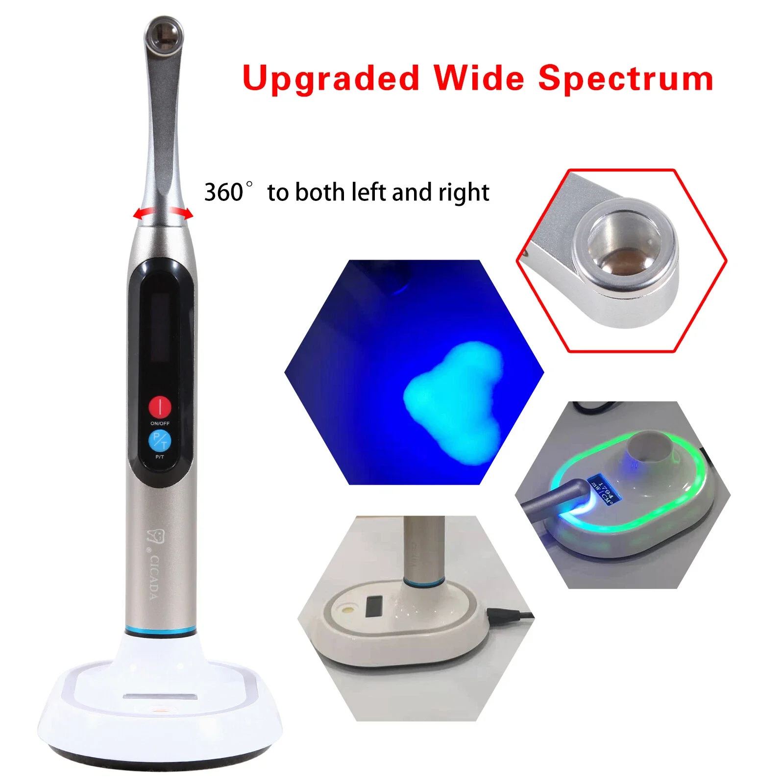 Cordless Dental LED Curing Light Lamp 1 Second Curing Wide Spectrum 2200mw/cm²