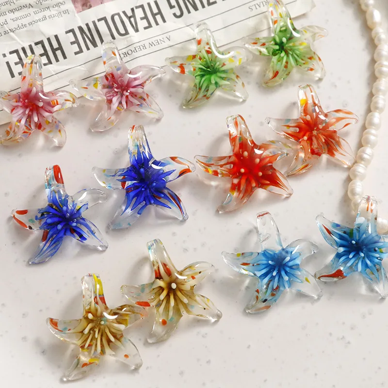 2pcs clear 3d painting simulation starfish pendant diy glass accessories personalized Earrings Material For DIY Jewelry Making