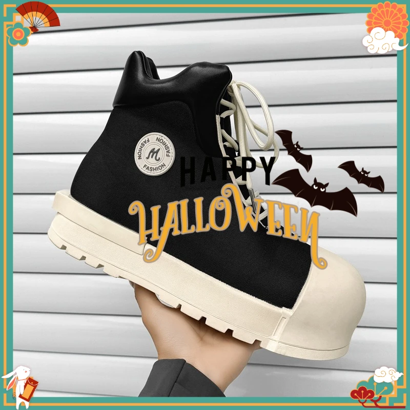 Big Size 45, 46 New High-top Big-head Heightened Thick-soled Round Head Versatile High-top Sports Couple Shoes