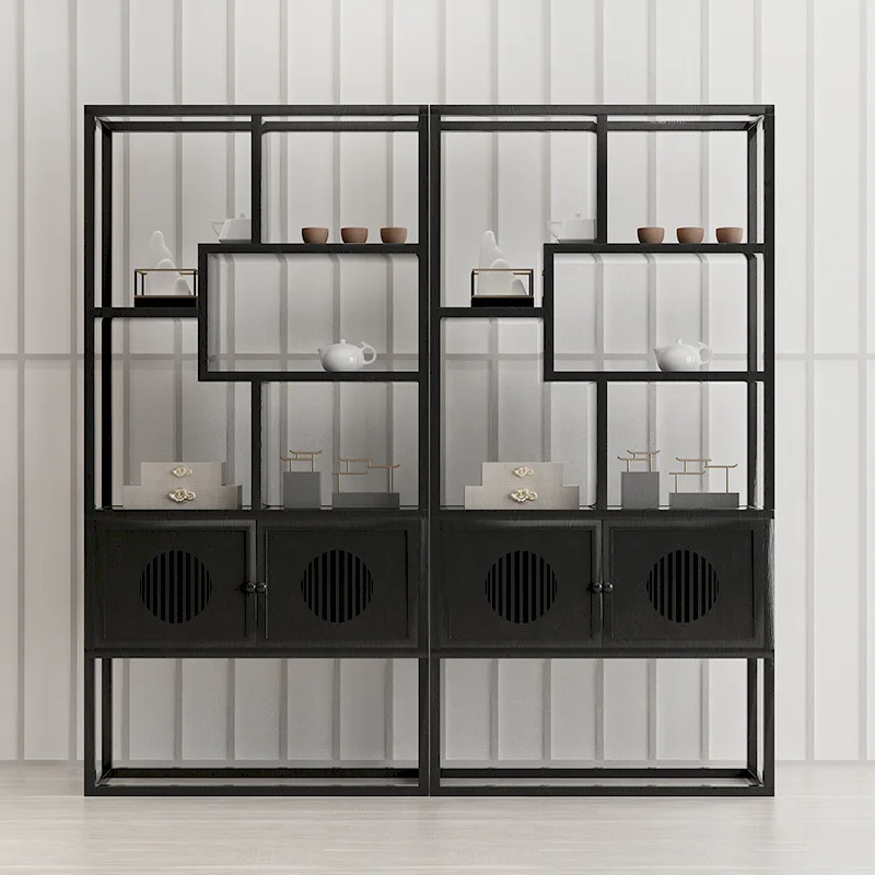 Neues Bücherregal aus Massivholz im chinesischen Stil, einfache Arbeitszimmer-Trennwand, Bogu-Regal, Aufbewahrungs- und Präsentationsregal, Tee-Aufbewahrungsschrank