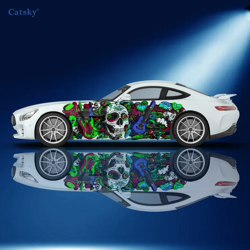 Skeleton Guitar Stacking Car Vinyl Wraps Decal Self-adhesive PVC Sticker Suitable for Trucks SUV Decor Auto Accessories Gift