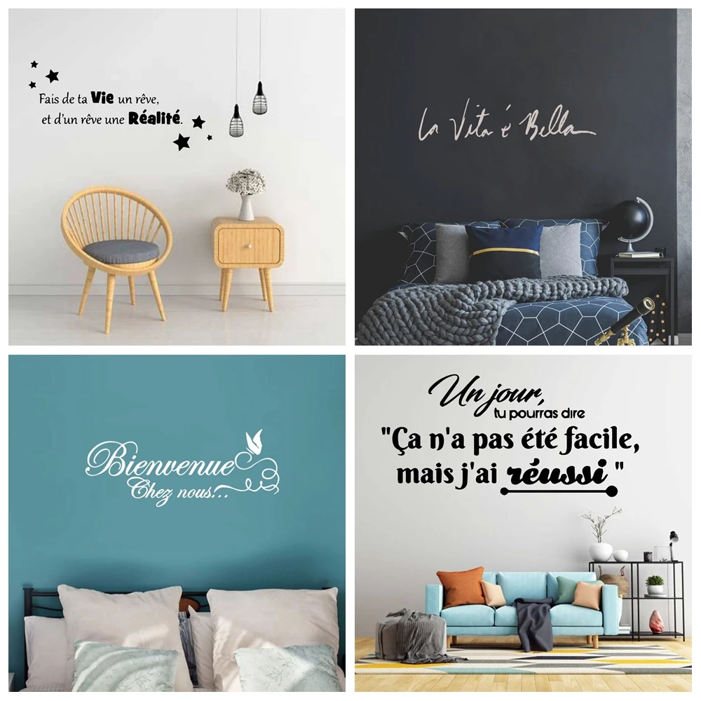 1pc New French Quote Wall Stickers For Home Decor Vinyl Wallpaper French Script Frase Bedroom Wall Decal