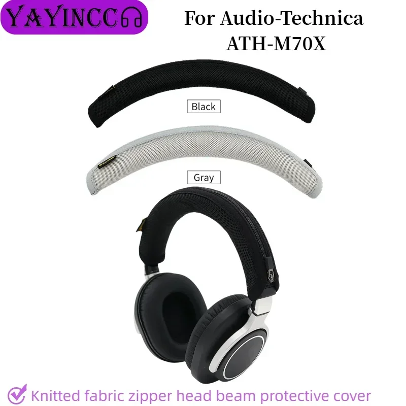 

Advanced feeling Headphone Head Beam Cover for Audio-Technica ATH-M70X Earphone Zipper knitted fabric headband protective cover