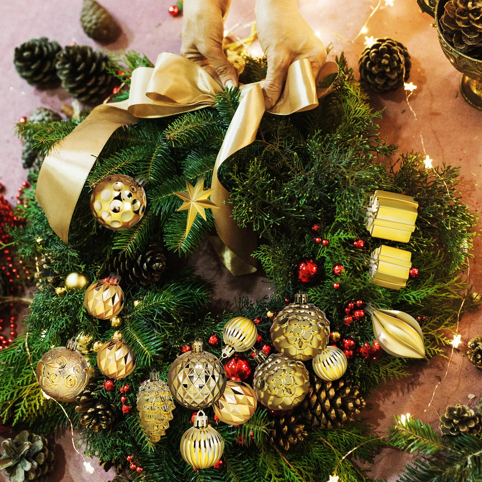

12pcs Christmas Ball Decorations Golden Hanging Pendants For Tree Party Home Xmas Decorations Indoor Vintage Ornament Table