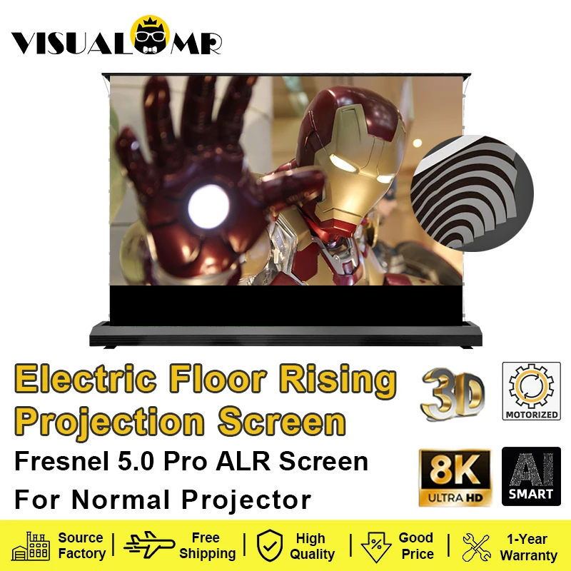 

Новый Электрический напольный проектор Fresenl 5,0 Pro ALR, экран проектора 100 дюймов, с электроприводом, с регулируемой яркостью, 8K HD, для обычных проекторов