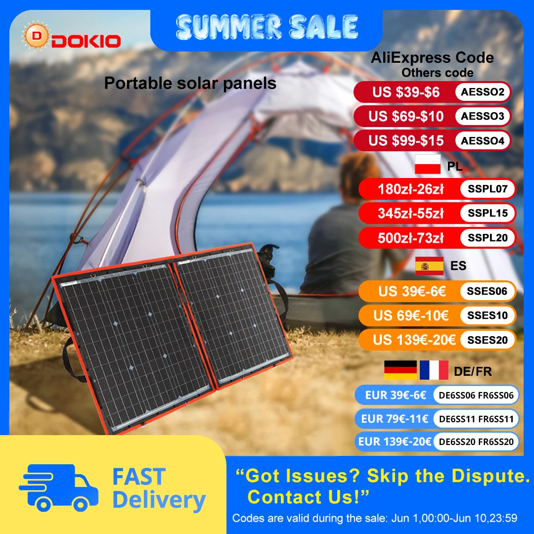 Panneau solaire pliable flexible Dokio 100 W 18 V avec kit de contrôleur 12 V Panneau solaire portable pour camping/voyage/camping-car