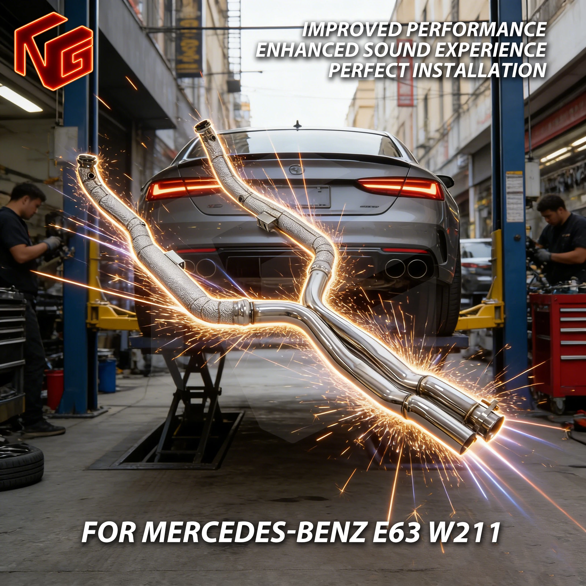 

ING for Mercedes BENZ E63 W211 6.2L Upgrade Tube Header Pipe Exhaust Engine Power Race Escape Cataless Downpipe Performance