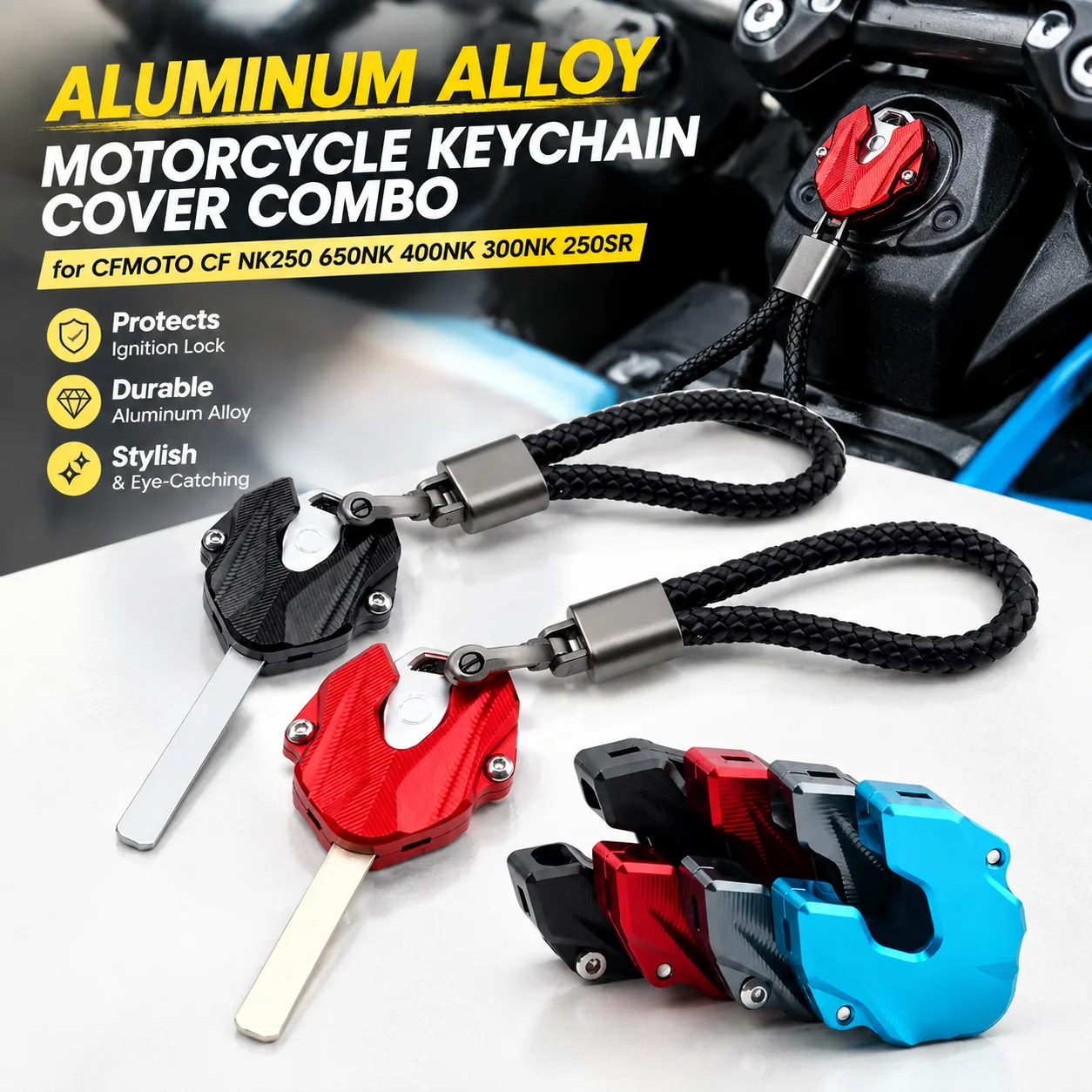 Aluminum Alloy Motorcycle Keychain Cover Combo for CFMOTO CF NK250 650NK 400NK 300NK 250SR Dustproof Ignition Lock Shell