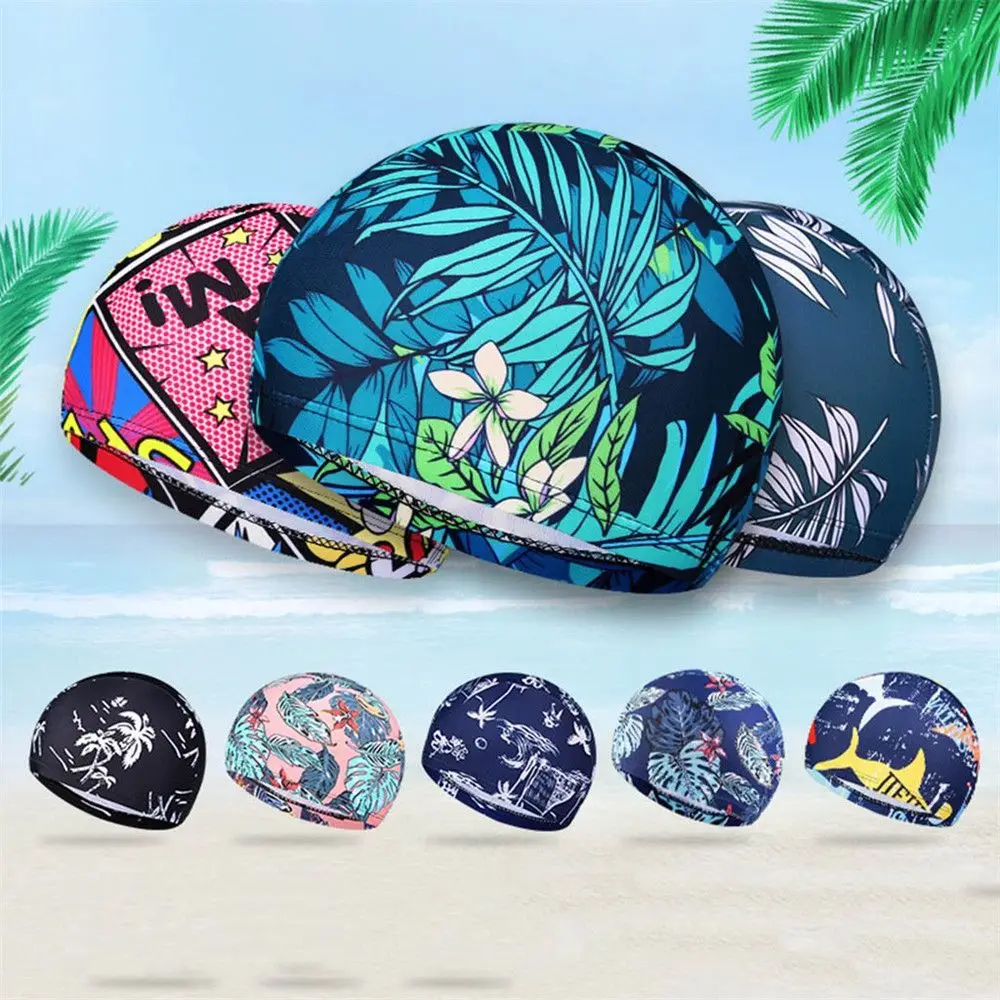 Men Women Flowers Breathable Bathing Hat Swimming Cap Sports Turban Quick Dry