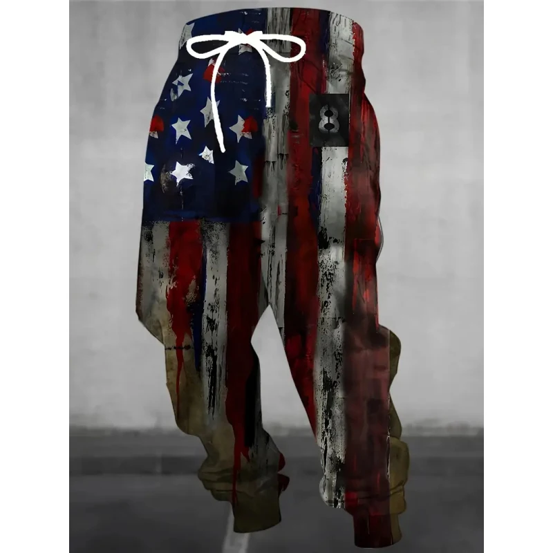 سراويل كاجوال للرجال - سراويل الركض الرياضية الضيقة الدافئة برباط العلم الأمريكي