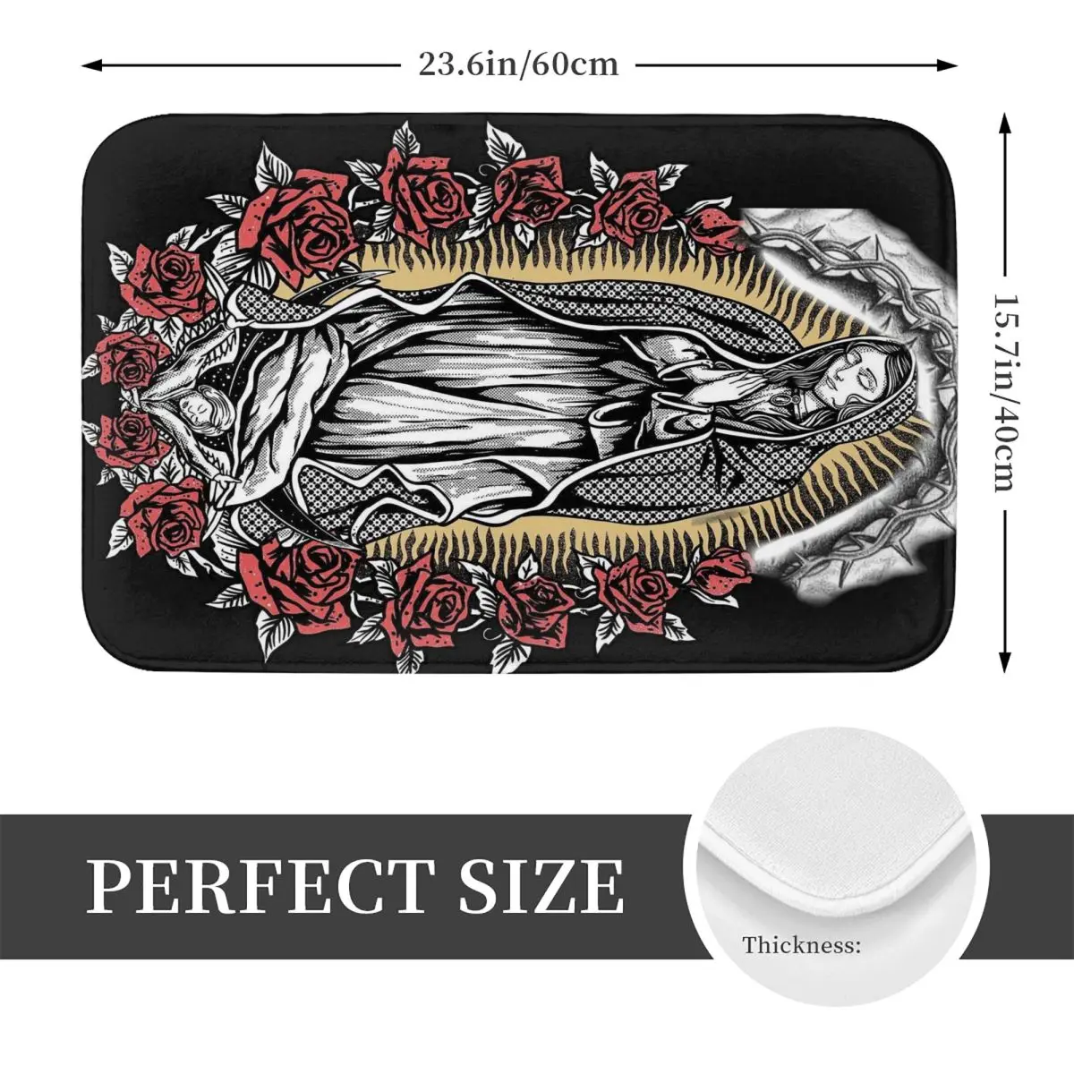 Virgin Mary Of Guadalupe Complete With A Halo And Roses Non-slip Doormat Absorbent Mat Carpet Rug for Kitchen Entrance Home